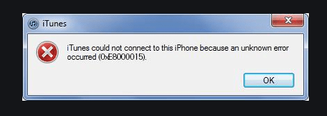 iTunes Error 0xE8000015