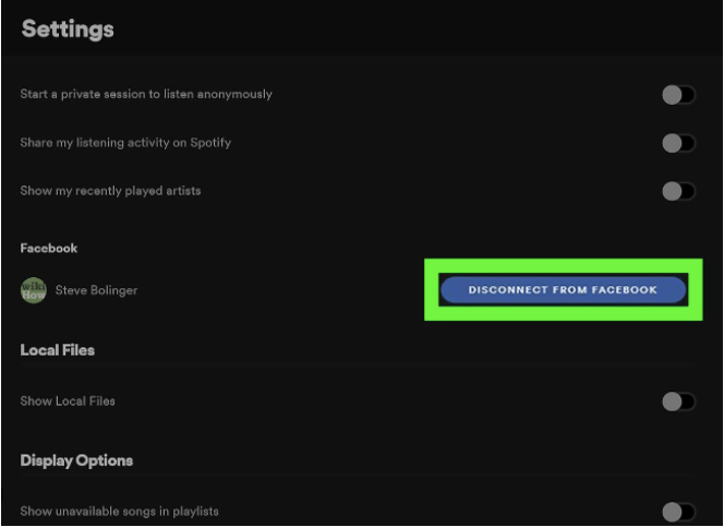 Disconnect Spotify from Facebook