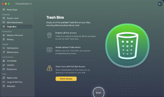 Trash Bins - Cleanmymac X features