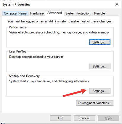 Advanced settings option