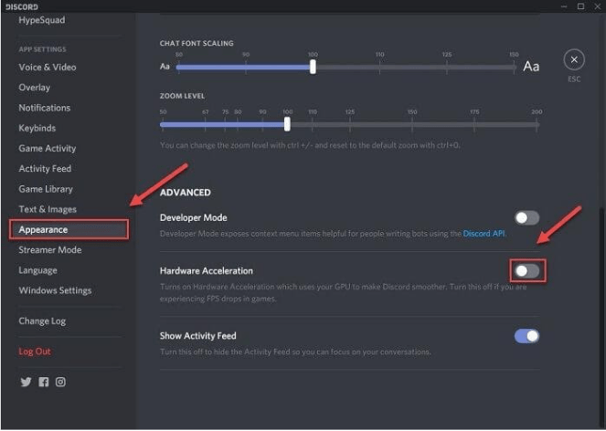 Appearance section