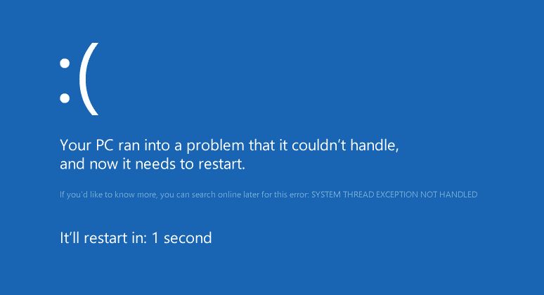 System Thread Exception Not Handled Error