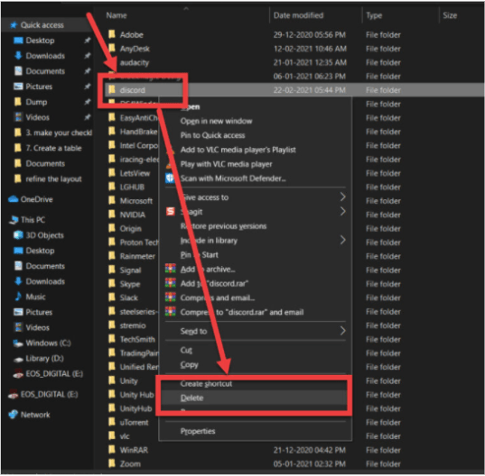 delete the Discord folder