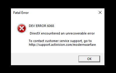 Dev Error 6068