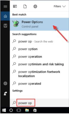 Change Power settings In Windows 10