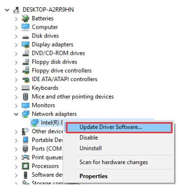 Update Network Adapter Driver by using Device Manager
