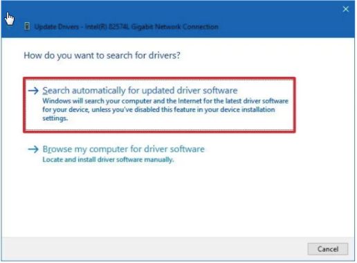 Search automatically for the updated driver software