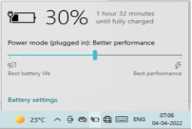 battery option on taskbar