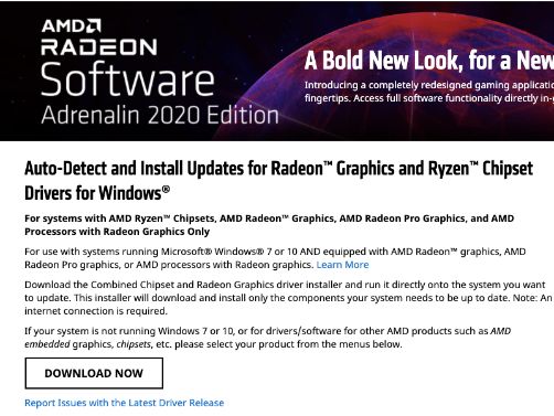 Update AMD Drivers by using the AMD Radeon Update Tool