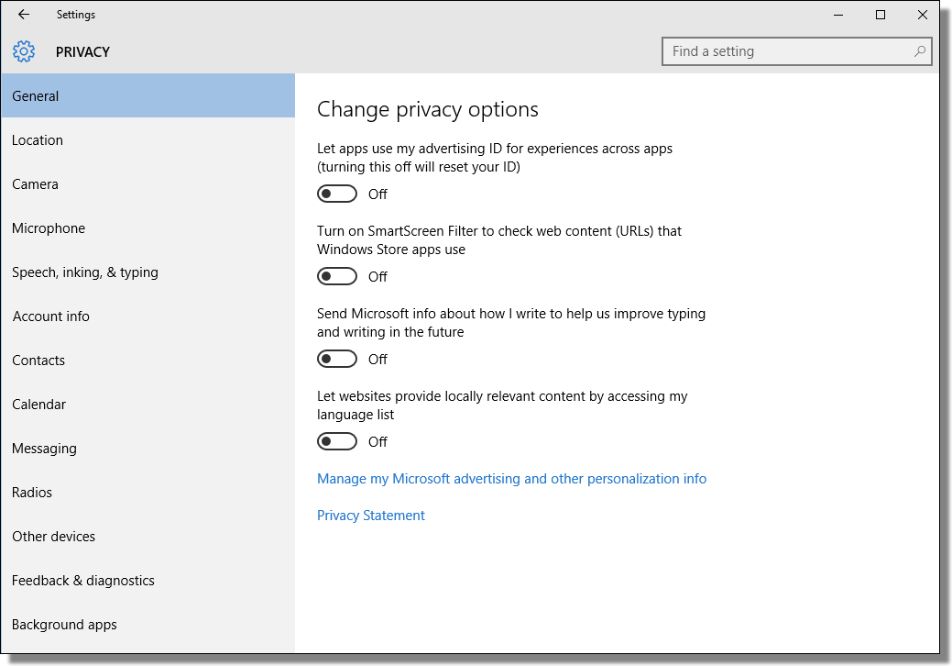 Change Privacy Settings In Windows 10