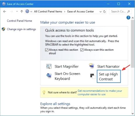 Turn on High Contrast in Windows 10