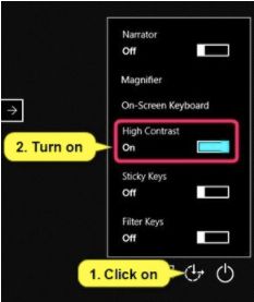 Turn on high contrast in windows 10