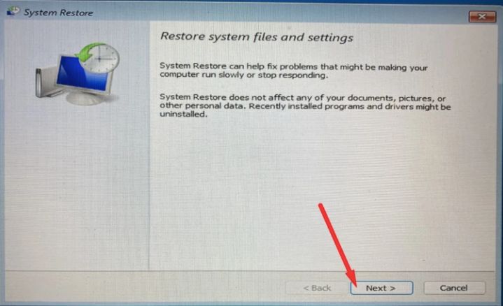 choose the system restore point
