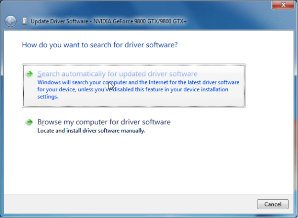 Search automatically for updated driver software