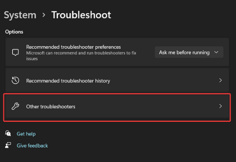 other troubleshooters options