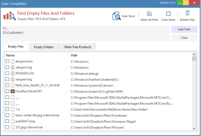 Ashisoft Empty Folder and Files Finder 