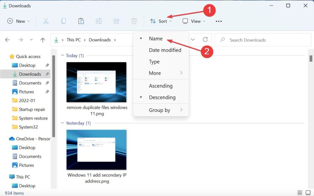 Sort duplicate files