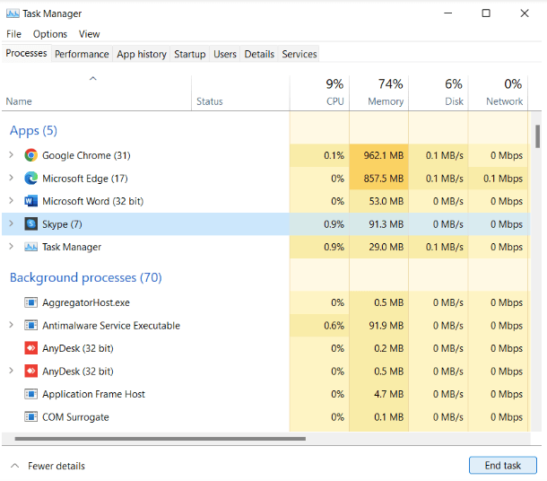 Task Manager window