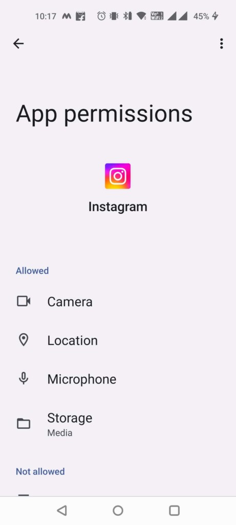Instagram apps Permissions