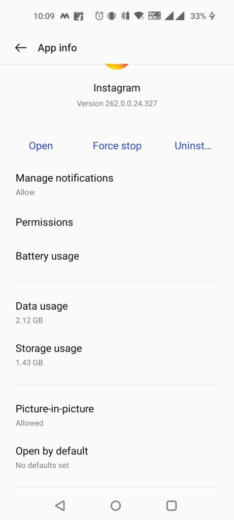 Instagram storage usage