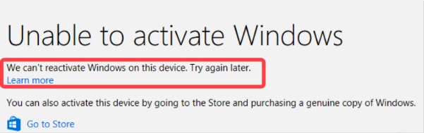Unable to activate windows